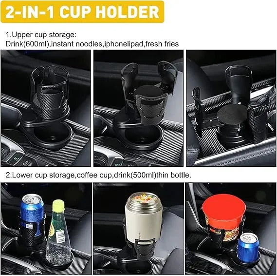 Car Cup Holder Expander Adapter II 2 in 1 Auto Adjustable Double Cup Holder Extender with 360° Rotating Adjustable Base II Water Cup Drink Holder