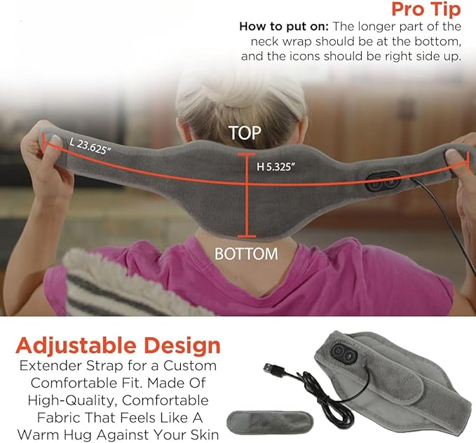 Electric Neck Warmer Wrap – Heated Neck Massager for Shoulder & Cervical Pain Relief with 3 Heat Modes
