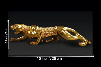 Luxury Metal Leopard Jaguar Cheetah Showpiece | Realistic Golden Cheetah Statue for Home, Office & Car Decoration