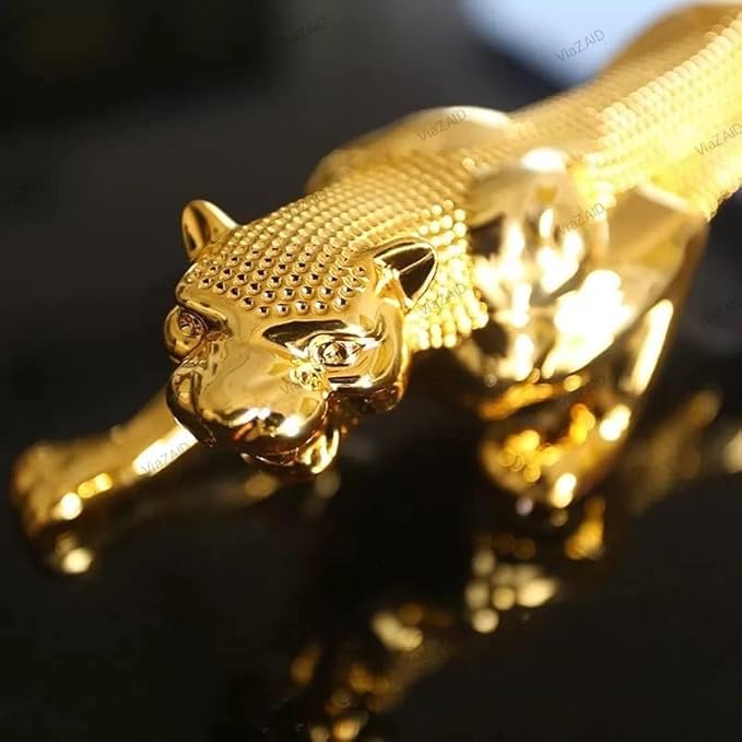 Luxury Metal Leopard Jaguar Cheetah Showpiece | Realistic Golden Cheetah Statue for Home, Office & Car Decoration