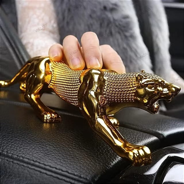Luxury Metal Leopard Jaguar Cheetah Showpiece | Realistic Golden Cheetah Statue for Home, Office & Car Decoration
