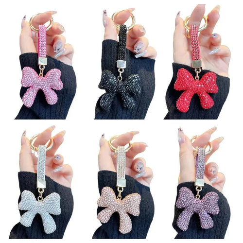 Full Diamond Diamond Bow Keychain Bowknot Rhinestone Crystal Bowknot Pendant Creative High-end Rhinestone Bow Keyring Women Shopzek